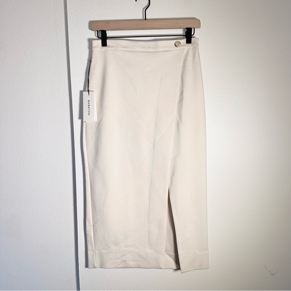 NWT ARITZIA BABATON Leona Wrap High Waisted Cream Pencil Midi Skirt Classic 6 - Picture 5 of 6